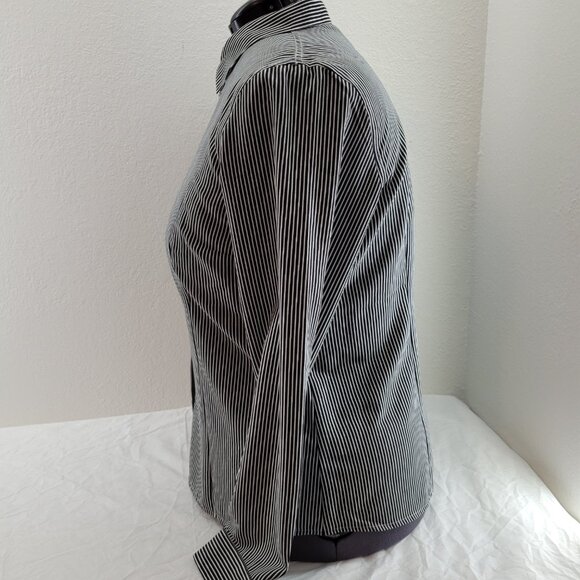 Van Heusen Shirt Women's XXL Charcoal White Stripe Long Sleeve Button Up Collar - Picture 6 of 12